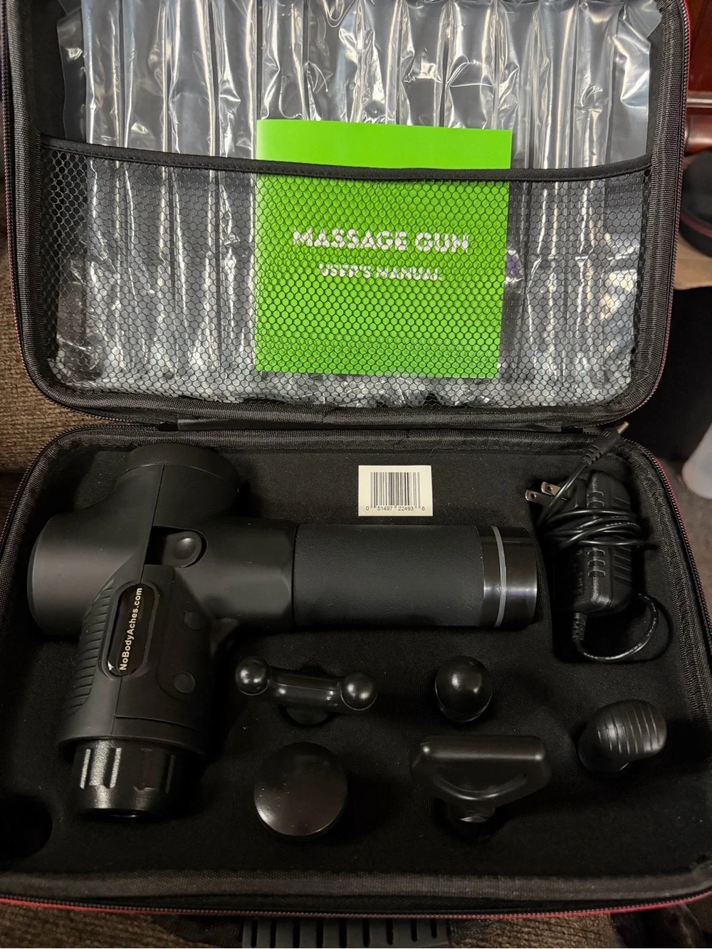 NoBodyAches Black Percussion Massage Gun with 6 Attachments